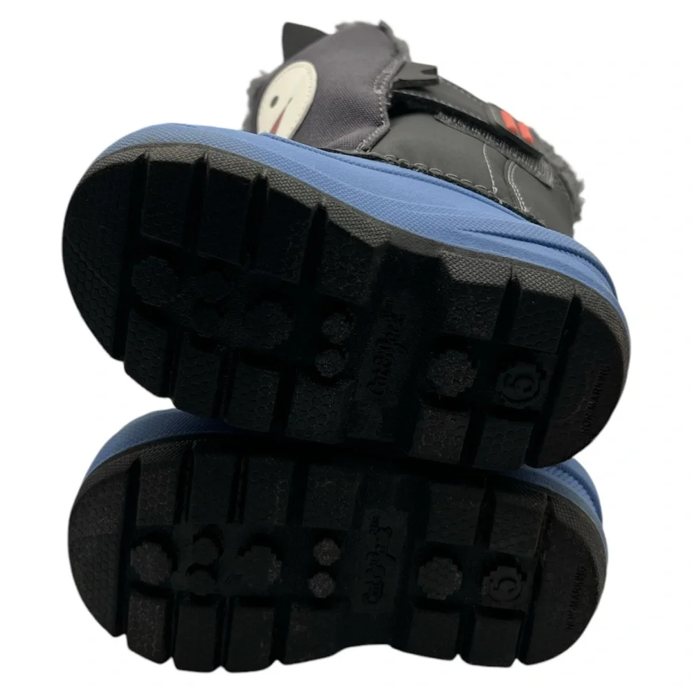 Cat & Jack Grey Blue Wolf Winter Boots Thermometer Waterproof Shoes Boys, Size 5